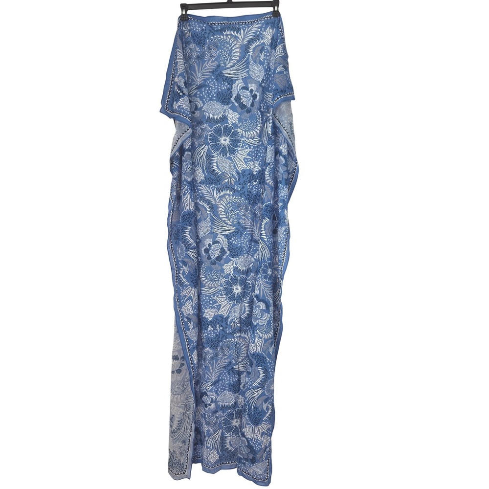 Joie Blue Floral Cotton Scarf Embroidered Sarong Wrap 70x40 NWT